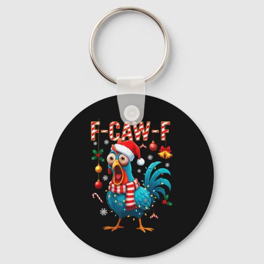 Funny F-caw-f Christmas Chicken Xmas Lights Santa  Sleutelhanger (Voorkant)