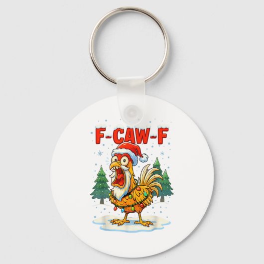 Funny F-caw-f Christmas Chicken Xmas Lights Santa Sleutelhanger (Voorkant)