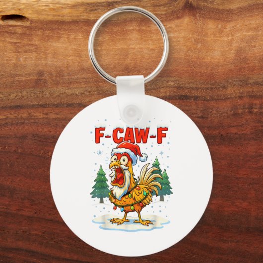 Funny F-caw-f Christmas Chicken Xmas Lights Santa  Sleutelhanger (Voorkant)