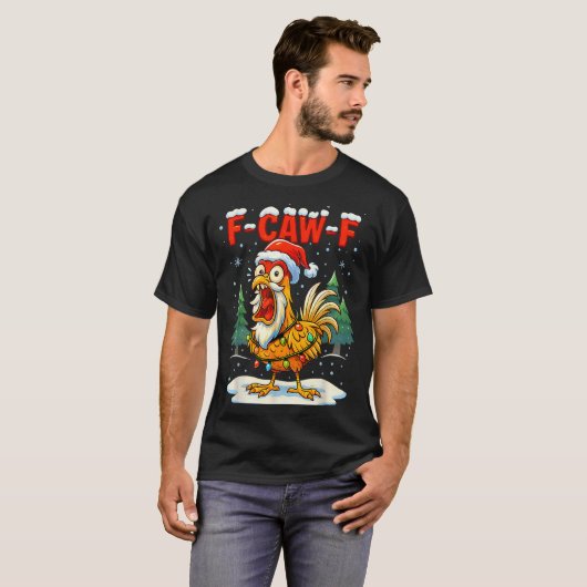 Funny F-caw-f Christmas Chicken Xmas Lights Santa  T-shirt (Voorkant volledig)