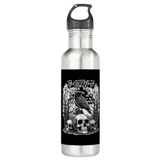 Funny F Caw F Raven Halloween Waterfles (Voorkant)