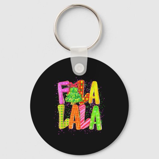 Funny Fa La La Coquette Bow Checkered Christmas Tr Sleutelhanger (Voorkant)