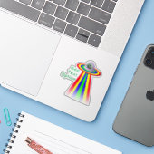 Funny Face Alien Rainbow Spaceship Sticker (Laptop met iPhone)