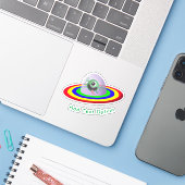 Funny Face Alien Spaceship Sticker (Laptop met iPhone)