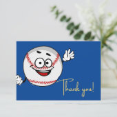 Funny face baseball blue en white bedankkaart (Staand voorkant)