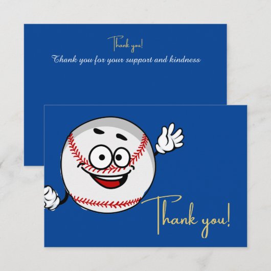 Funny face baseball blue en white bedankkaart (Voorkant / Achterkant)