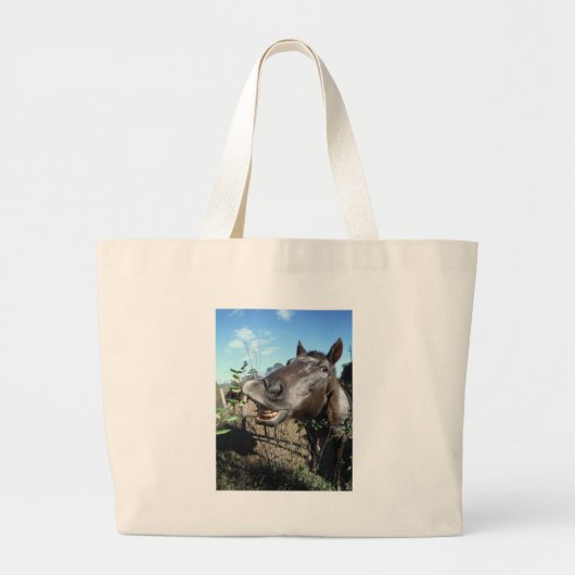 Funny Face brown paard Grote Tote Bag (Voorkant)