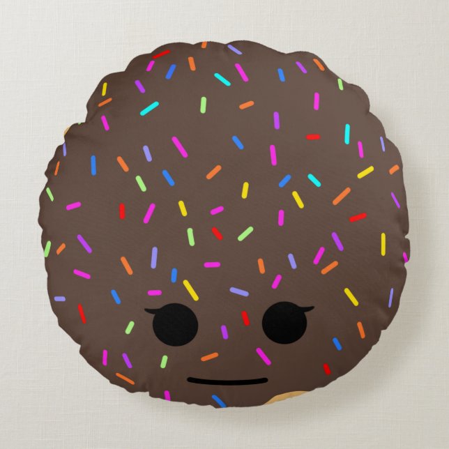 Funny Face Chocolate Donut Round Sierkussen Rond Kussen (Voorkant)