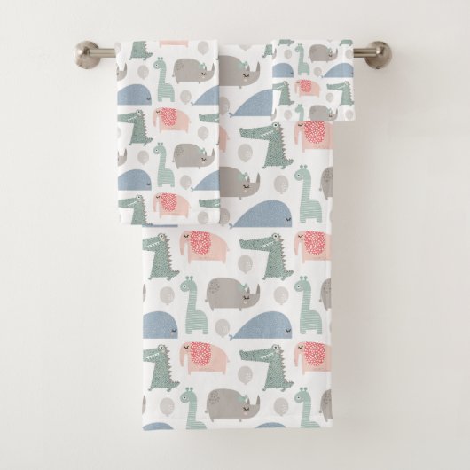 Funny Face Cute Doodle Animal Patroon Bad Handdoek (Insitu)