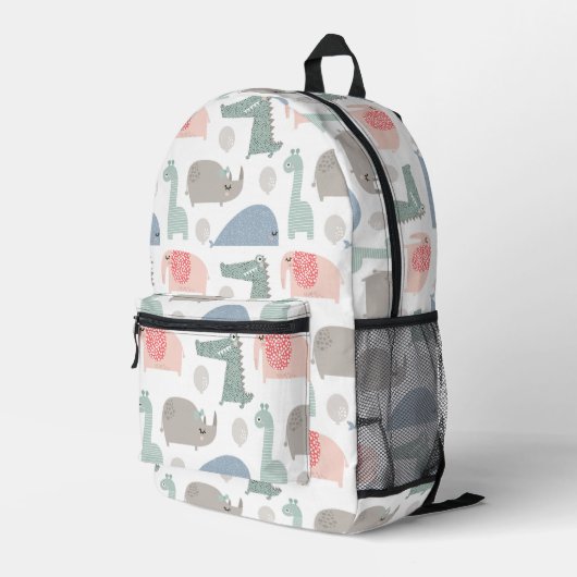 Funny Face Cute Doodle Animal Patroon Bedrukte Rugzak (Achterkant Hoek Rechts)