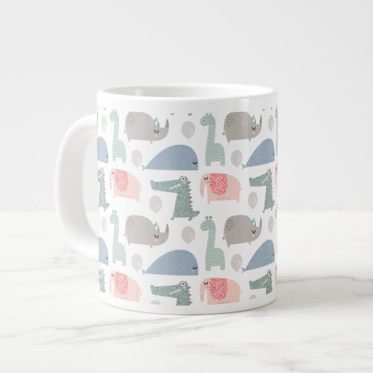 Funny Face Cute Doodle Animal Patroon Grote Koffiekop (Links)