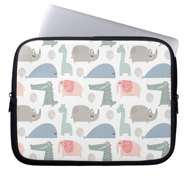Funny Face Cute Doodle Animal Patroon Laptop Sleeve (Voorkant)