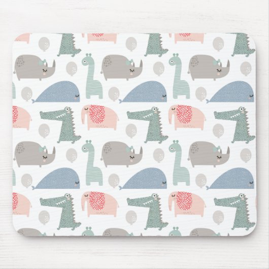 Funny Face Cute Doodle Animal Patroon Muismat (Voorkant)