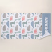 Funny Face Cute Doodle Animal Patroon Strandlaken (Voorkant)