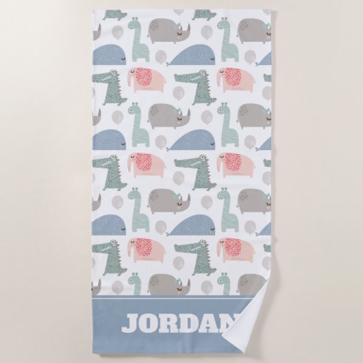 Funny Face Cute Doodle Animal Patroon Strandlaken (Voorkant)