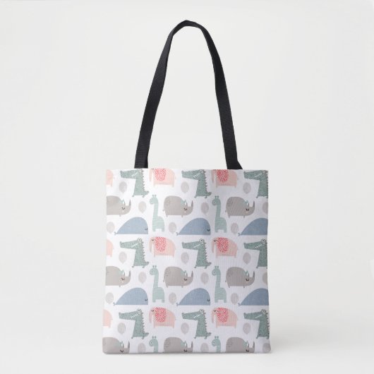 Funny Face Cute Doodle Animal Patroon Tote Bag (Voorkant)