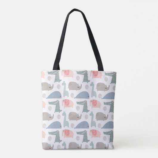 Funny Face Cute Doodle Animal Patroon Tote Bag (Achterkant)