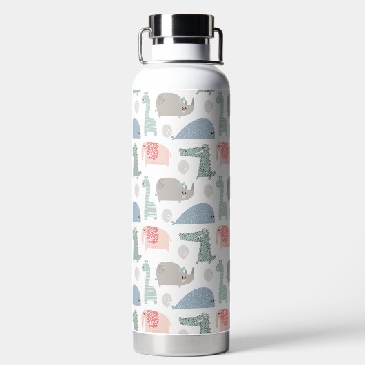 Funny Face Cute Doodle Animal Patroon Waterfles (Achterkant)