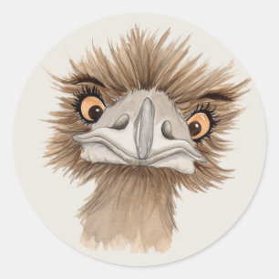Funny Face Emu Cartoon Ronde Sticker
