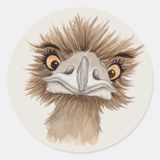 Funny Face Emu Cartoon Ronde Sticker (Voorkant)