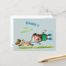 Funny Face foto Man Wandelhond speels Briefkaart