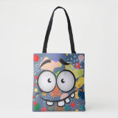 Funny face glimlachend kleurrijk abstract blauw ro tote bag (Voorkant)