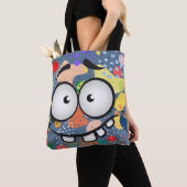 Funny face glimlachend kleurrijk abstract blauw ro tote bag (Dichtbij)
