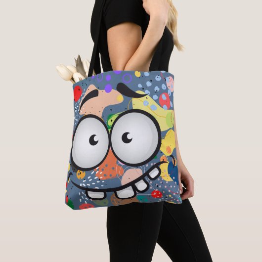 Funny face glimlachend kleurrijk abstract blauw ro tote bag (Dichtbij)
