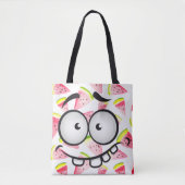Funny face glimlachend kleurrijk patroonwatermeloe tote bag (Voorkant)