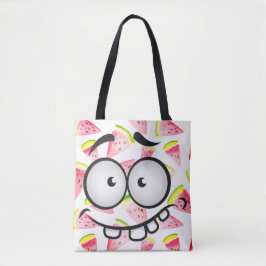 Funny face glimlachend kleurrijk patroonwatermeloe tote bag