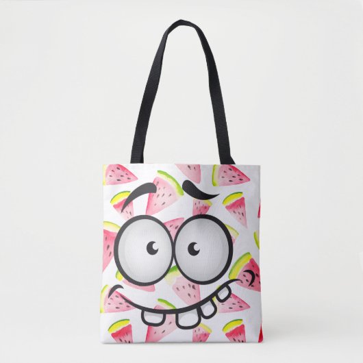 Funny face glimlachend kleurrijk patroonwatermeloe tote bag (Voorkant)