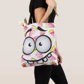 Funny face glimlachend kleurrijk patroonwatermeloe tote bag (Dichtbij)