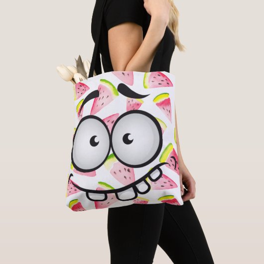 Funny face glimlachend kleurrijk patroonwatermeloe tote bag (Dichtbij)