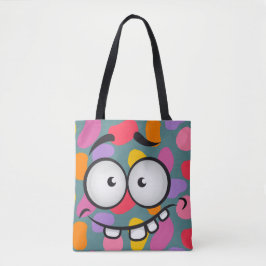 Funny face glimlacht kleurrijk patroon blauw sinaa tote bag