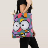 Funny face glimlacht kleurrijk patroon blauw sinaa tote bag (Dichtbij)