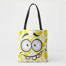Funny face glimlacht kleurrijk patroon citrusgeel tote bag