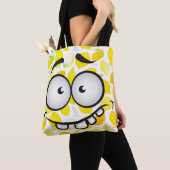 Funny face glimlacht kleurrijk patroon citrusgeel tote bag (Dichtbij)