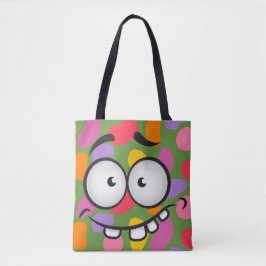 Funny face glimlacht kleurrijk patroon groen sinaa tote bag