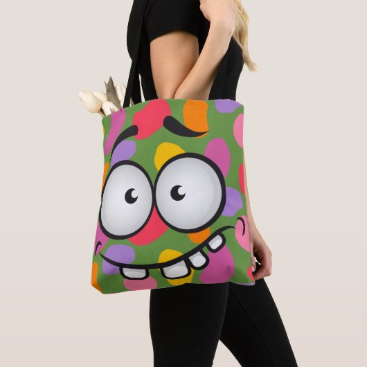 Funny face glimlacht kleurrijk patroon groen sinaa tote bag (Dichtbij)