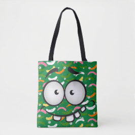 Funny face glimlacht kleurrijk patroon groen sinaa tote bag