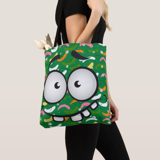 Funny face glimlacht kleurrijk patroon groen sinaa tote bag (Dichtbij)
