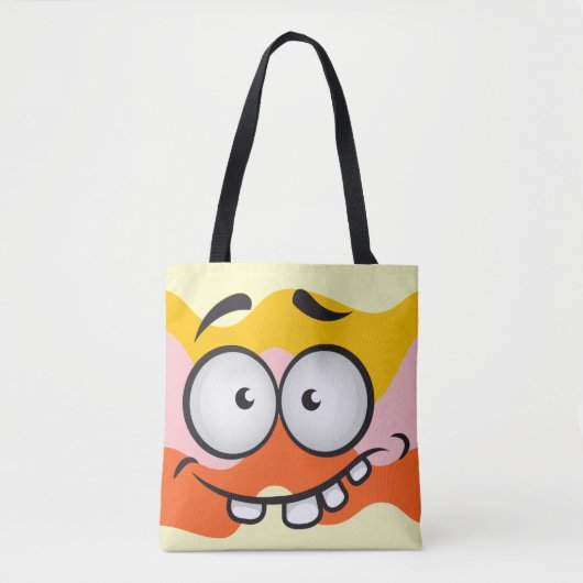 Funny face glimlacht kleurrijk patroon oranje geel tote bag (Voorkant)