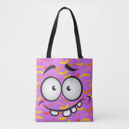 Funny face glimlacht kleurrijk patroon paars sinaa tote bag