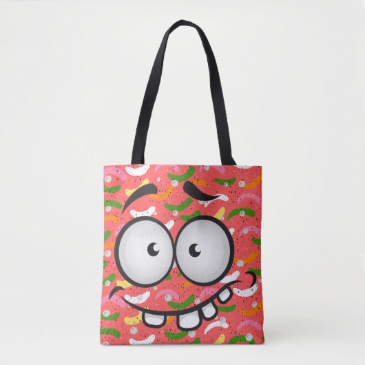 Funny face glimlacht kleurrijk patroon roze sinaas tote bag (Voorkant)
