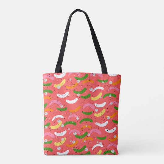 Funny face glimlacht kleurrijk patroon roze sinaas tote bag (Achterkant)