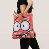 Funny face glimlacht kleurrijk patroon roze sinaas tote bag (Dichtbij)