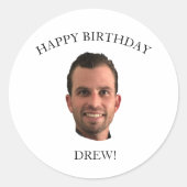 Funny Face Happy Birthday Drink Beverage Foto Ronde Sticker (Voorkant)