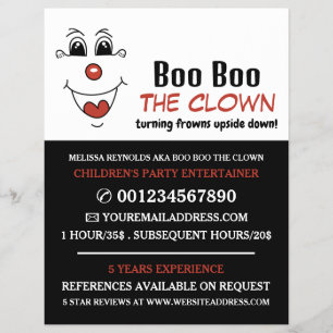 Funny Face, Kinder entertainer, Clown Adverteren Flyer