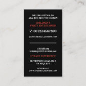 Funny Face, Kinder entertainer, Clown Visitekaartje (Achterkant)