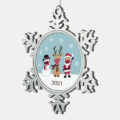 Funny Face Mask Santa Reindeer Snowman Tin Sneeuwvlok Ornament (Rechts)